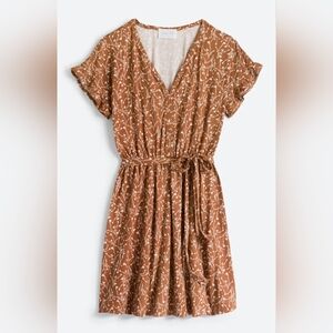 French Grey Brown Floral Midi Dress Size Small